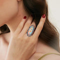 Retro Bohemian Metal Twist Edge Faux Stone Pattern Ring, Ethnic Style Hand Jewelry For Women view 3