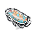 Retro Bohemian Metal Twist Edge Faux Stone Pattern Ring, Ethnic Style Hand Jewelry For Women view 1