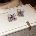 Gold Plated Zircon Flower Pendant Drop Earrings With Sterling Silver Posts, Light Luxury Style view 1