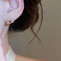 Gold Plated Zircon Flower Pendant Drop Earrings With Sterling Silver Posts, Light Luxury Style view 4