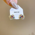 Gold Plated Zircon Flower Pendant Drop Earrings With Sterling Silver Posts, Light Luxury Style view 3