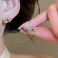 Gold Plated Zircon Flower Pendant Drop Earrings With Sterling Silver Posts, Light Luxury Style view 2