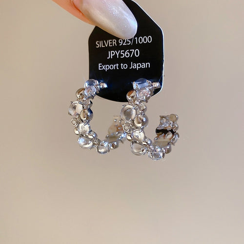 Light Luxury Resin Zircon Bubble Round C Shape Drop Earrings For Women