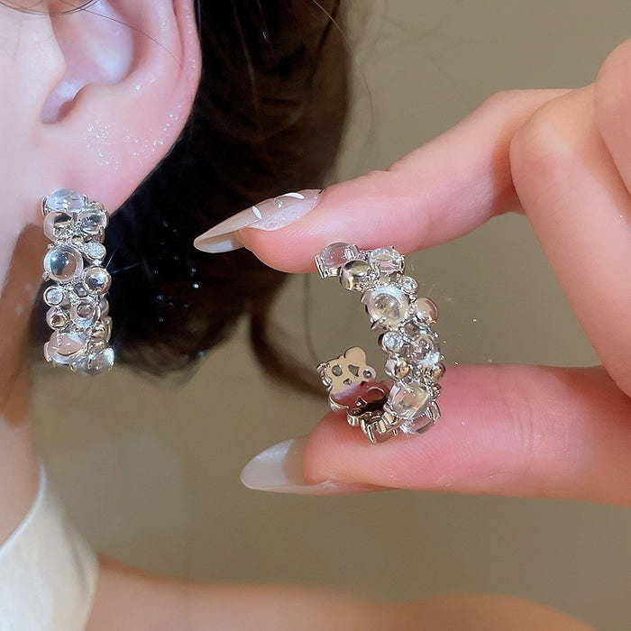 Light Luxury Resin Zircon Bubble Round C Shape Drop Earrings For Women