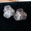 Iron Hollow Flower Pearl Clip-on Earrings Minimalist Light Luxury Floral Ear Jewelry For Women view 2