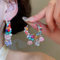 Silver Needle Artificial Crystal Woven Round Hoop Earrings Colorful Vacation Style Jewelry view 3