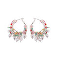 Silver Needle Artificial Crystal Woven Round Hoop Earrings Colorful Vacation Style Jewelry view 5
