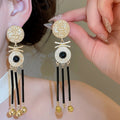Vintage Palace Style Glass Round Portrait Tassel Drop Earrings With Silver Needle Studs view 1