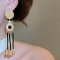 Vintage Palace Style Glass Round Portrait Tassel Drop Earrings With Silver Needle Studs view 3