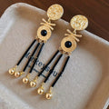 Vintage Palace Style Glass Round Portrait Tassel Drop Earrings With Silver Needle Studs view 2
