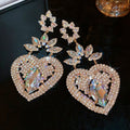 Light Luxury Rhinestone Heart Flower Drop Earrings With Silver Pins, Elegant Bridal Banquet Jewelry view 4