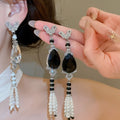 French Vintage Rhinestone Teardrop Faux Pearl Stud Earrings For Elegant Evening Dresses view 1