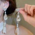 French Vintage Rhinestone Teardrop Faux Pearl Stud Earrings For Elegant Evening Dresses view 3