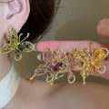 Copper Zircon Hollow Butterfly Stud Earrings And Ring Jewelry Set For Women Light Luxury Style view 2