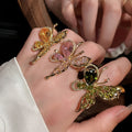 Copper Zircon Hollow Butterfly Stud Earrings And Ring Jewelry Set For Women Light Luxury Style view 4