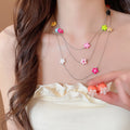 2026 New Dopamine Resin Flower Necklace And Earrings Jewelry Set Sweet Cute Floral Design view 1