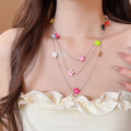 2026 New Dopamine Resin Flower Necklace And Earrings Jewelry Set Sweet Cute Floral Design view 3