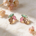 Elegant Tri Color Enamel Leaf Stud Earrings For Women Gold Tone Alloy Unique Fresh Statement Earrings view 3