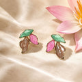 Elegant Tri Color Enamel Leaf Stud Earrings For Women Gold Tone Alloy Unique Fresh Statement Earrings view 4