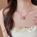 Glass Crystal Beaded Preserved Flower Necklace For Women, Sweet Vacation Style Choker view 3