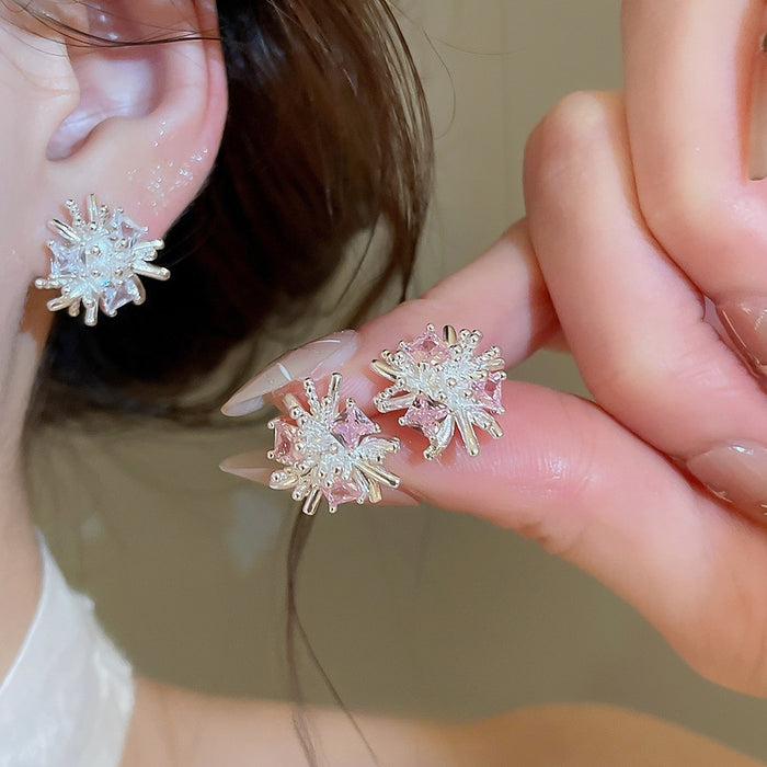 Light Luxury Copper Firework Flower Square Sugar Stud Earrings For Women