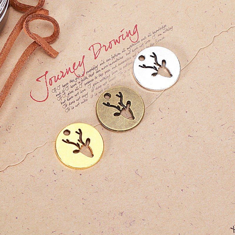 18mm Double-Sided Reindeer Round Alloy Charm Pendant