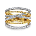 Two Tone Spiral Twist Braided Ring For Women, Light Luxury Thin Edge Electroplated Metal Jewelry view 1