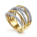 Two Tone Spiral Twist Braided Ring For Women, Light Luxury Thin Edge Electroplated Metal Jewelry view 2