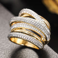 Two Tone Plated Old Money Luxury Ring For Women With Five Row Crystal Line Claw Setting view 2