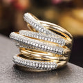 Two Tone Plated Old Money Luxury Ring For Women With Five Row Crystal Line Claw Setting view 3