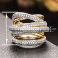 Two Tone Plated Old Money Luxury Ring For Women With Five Row Crystal Line Claw Setting view 4