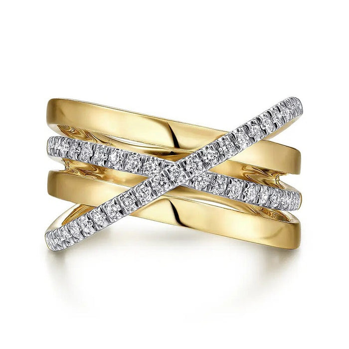 Two Tone X Cross Ring For Women, Light Luxury Minimalist European Style Fashion Jewelry