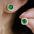 New Chinese Style Faux Green Chalcedony Stud Earrings, Full Zircon Micro Pave Vintage Jewelry view 3