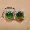 New Chinese Style Faux Green Chalcedony Stud Earrings, Full Zircon Micro Pave Vintage Jewelry view 4