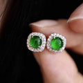 New Chinese Style Faux Green Chalcedony Stud Earrings, Full Zircon Micro Pave Vintage Jewelry view 5