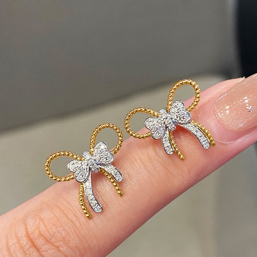 Sweet Bowknot Zircon Stud Earrings Niche Designer Commuter Dating Versatile Earrings For Women