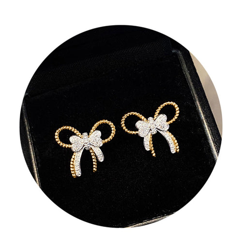 Sweet Bowknot Zircon Stud Earrings Niche Designer Commuter Dating Versatile Earrings For Women