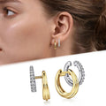 Hip Hop Minimalist Geometric Double Layer Round Micro Pave Zircon Ear Cuff Earrings For Students view 1