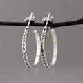 Bohemian Feather Hoop Earrings, Vintage Plant Pattern Round Ethnic Style Earrings For Women view 1