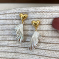 Two Tone Gold Silver Heart Fishtail Drop Earrings, Elegant Daily Date Accessory Jewelry view 2