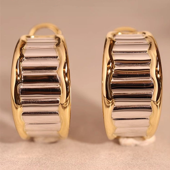 Simple Two Tone Jewelry Set, Wide Slant Stripe Color Block Ear Cuffs, Daily Fashion Womens Accessories Earrings