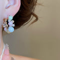 Dopamine Colorful Beaded Sparkling Zircon Hoop Earrings, Cream Sweet Girl Geometric Round Jewelry view 3