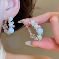 Dopamine Colorful Beaded Sparkling Zircon Hoop Earrings, Cream Sweet Girl Geometric Round Jewelry view 1
