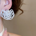 Luxury Crystal Beaded Woven Pearl Geometric Stud Earrings For Elegant Minimalist Style view 3