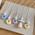 Cream Sweet Girl Resin Oval Geometric Sweater Necklace Cute Dopamine Collarbone Pendant view 4