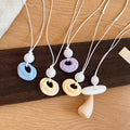 Cream Sweet Girl Resin Oval Geometric Sweater Necklace Cute Dopamine Collarbone Pendant view 2