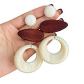 French Hollow Round Acrylic Drop Earrings Vintage Wood Look Geometric Statement Stud Style view 5