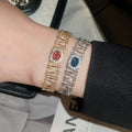 Light Luxury Oval Zircon Beaded Copper Bangle For Women, European American Vintage Style view 2