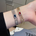 Light Luxury Oval Zircon Beaded Copper Bangle For Women, European American Vintage Style view 4