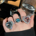 Light Luxury Copper Open Ring With Micro Pave Zircon Heart And Geometric Square Design view 4